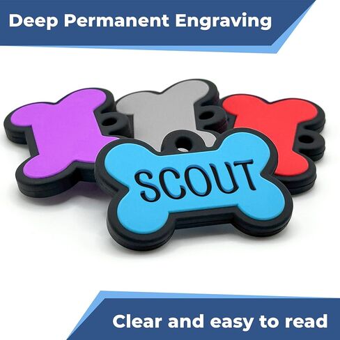 GoTags Silicone Dog Tags, Soundless Pet Tag, Personalized Silent Tag Engraved for Pets with Cute Custom Designs, for Dogs and Cats, (Bone, Blue) in Saudi Arabia