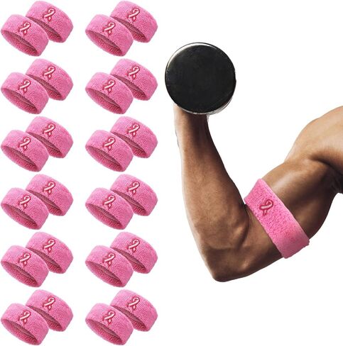 Sosation 24 Pcs Breast Cancer Awareness Bicep Bands Bulk Pink Sweatbands Armband Bicep Bands for Men and Women Football Basketball Baseball and Supporting Breast Cancer Awareness Month in Saudi Arabia