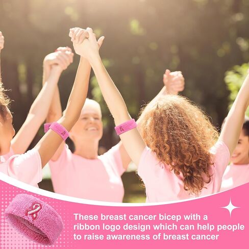Sosation 24 Pcs Breast Cancer Awareness Bicep Bands Bulk Pink Sweatbands Armband Bicep Bands for Men and Women Football Basketball Baseball and Supporting Breast Cancer Awareness Month in Saudi Arabia