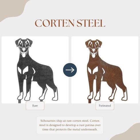 Corten Steel Standing Deberman Pinscher Dog Silhouette Yard Stake (صغير) in Kuwait