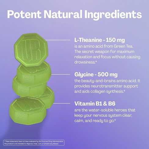 مكملات دعم Neuro Urvi®-500 ملغ من الجليكاين ، 150 ملغ L-theanine (فاعلية عالية) ، فيتامينات B1 و B6 للتركيز الهادئ والاسترخاء والنوم-خالي من السكر-الشاي الأخضر والتفاح-60 in Kuwait