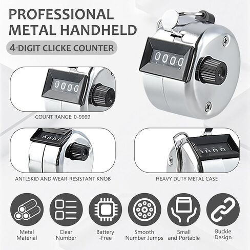Clicker Counter 4 Pcs Hand Counter Clicker 2.2 * 2.5 * 1.1in Counters, with Metal Shell, 4 Digits, Suitable for Golf, Laps and Rows (Normal Type*2+Base Type*2) in Saudi Arabia