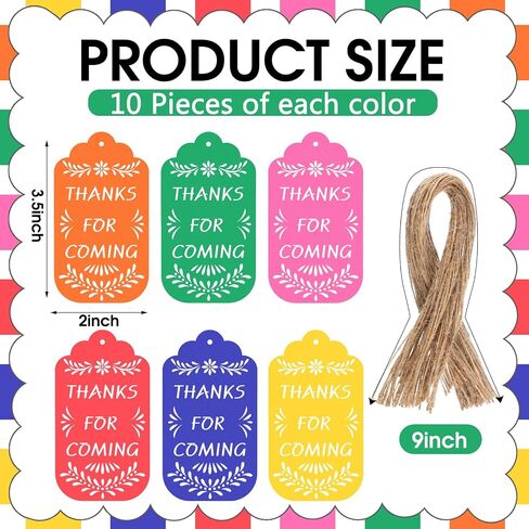60 Pcs Papel Picado Gift Tags Fiesta Thank You Tags for Party Favors 6 Colors with String for Mexican Themed Party Mexican Weddings Bridal and Baby Showers Birthdays Favors in Saudi Arabia