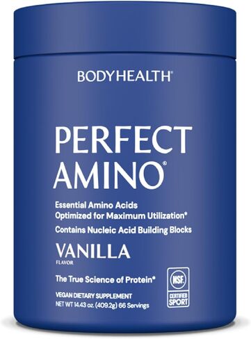 BodyHealth PerfectAmino Powder Mocha Boost (30 Servings) Best Pre/Post Workout Recovery Drink, 8 Essential Amino Acids Energy Supplement with 50% BCAAs, 100% Organic, 99% Utilization in Kuwait