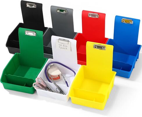 7 Pack Extra Large Dental Working Lab Pan 3 Compartment Plastic Pans with Matching Stainless Steel Clip 7 Assorted Colors for Holding Job Cards Notes Lab Organization in Saudi Arabia