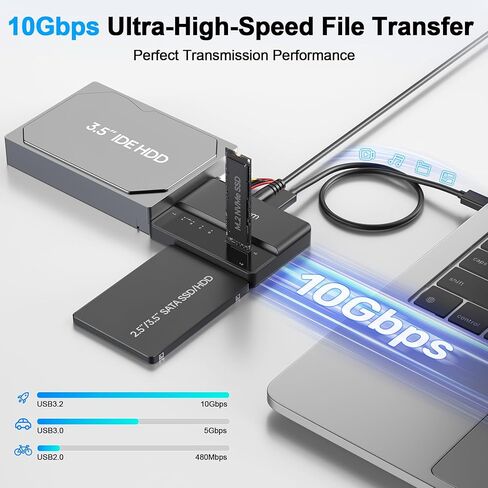 Alxum 3-in-1 USB C to SATA & IDE Adapter with Hard Drive Cloning - 5Gbps High Speed Data Transfer, Supports Simultaneous Reading of Two Drives（SATA III & IDE 133 HDD/SSD） Included 12V2A Power Adapter in Kuwait