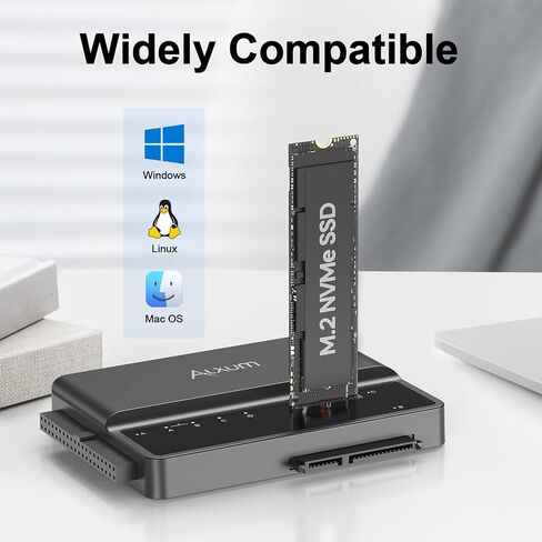 Alxum 3-in-1 USB C to SATA & IDE Adapter with Hard Drive Cloning - 5Gbps High Speed Data Transfer, Supports Simultaneous Reading of Two Drives（SATA III & IDE 133 HDD/SSD） Included 12V2A Power Adapter in Kuwait