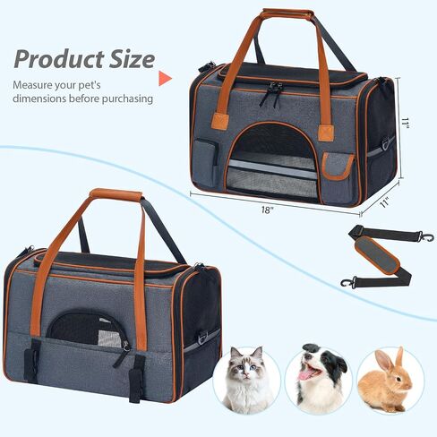 18x11x11 Inches Cat, Dog Carrier– Fits Pets Up to 16 lbs, Anti-Collapse Design, Multiple Storage Pockets, Cat Carrier Soft Ideal for Medium Cats, Puppy, Rabbits and Other Small Animals in Kuwait