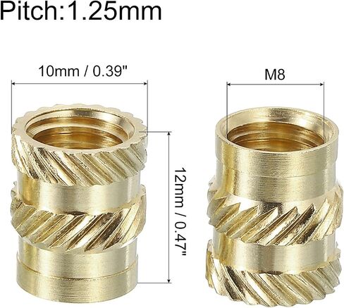 #US 25pcs Knurled Insert Nuts M8 X 12mm L X 10mm OD Brass Heat Set Insert Nuts in Saudi Arabia