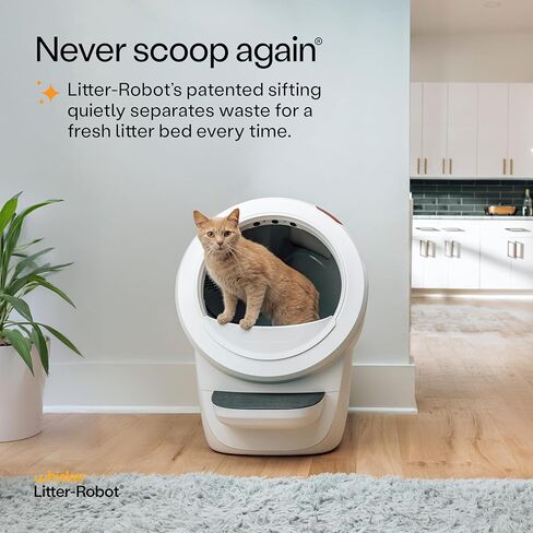 Litter-Robot 4 من Whisker، أبيض - صندوق فضلات القطط أوتوماتيكي ذاتي التنظيف، يساعد على تقليل روائح صندوق الفضلات، يعمل مع أي فضلات متكتلة، ضمان لمدة عام من WhiskerCare in Kuwait