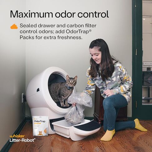 Litter-Robot 4 من Whisker، أبيض - صندوق فضلات القطط أوتوماتيكي ذاتي التنظيف، يساعد على تقليل روائح صندوق الفضلات، يعمل مع أي فضلات متكتلة، ضمان لمدة عام من WhiskerCare in Kuwait