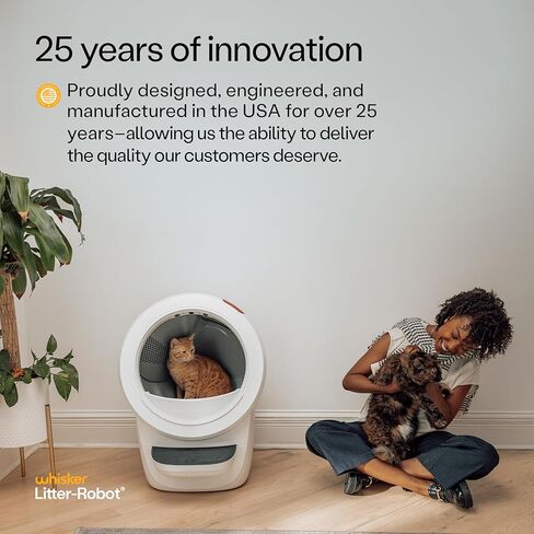 Litter-Robot 4 من Whisker، أبيض - صندوق فضلات القطط أوتوماتيكي ذاتي التنظيف، يساعد على تقليل روائح صندوق الفضلات، يعمل مع أي فضلات متكتلة، ضمان لمدة عام من WhiskerCare in Kuwait