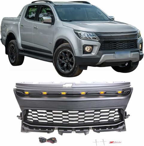 الشبكة الأمامية متوافقة مع 2016 2017 2018 2019 2020 طرز Colorado Base/LT/WT/Z71 ، شبكة استبدال ABS Pheedarket Grill مع 4 مصابيح LED وأحرف سوداء in Kuwait