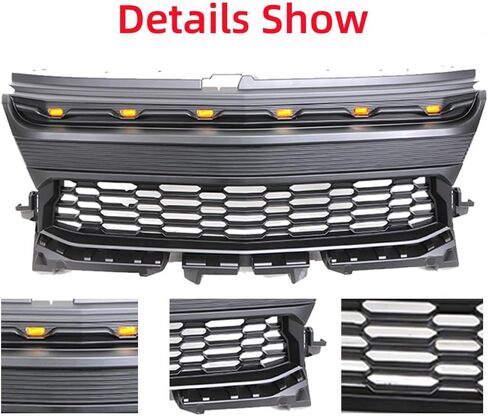 الشبكة الأمامية متوافقة مع 2016 2017 2018 2019 2020 طرز Colorado Base/LT/WT/Z71 ، شبكة استبدال ABS Pheedarket Grill مع 4 مصابيح LED وأحرف سوداء in Kuwait