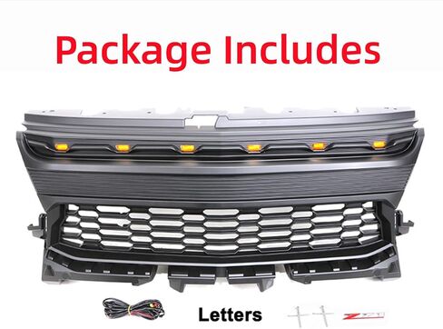 الشبكة الأمامية متوافقة مع 2016 2017 2018 2019 2020 طرز Colorado Base/LT/WT/Z71 ، شبكة استبدال ABS Pheedarket Grill مع 4 مصابيح LED وأحرف سوداء in Kuwait