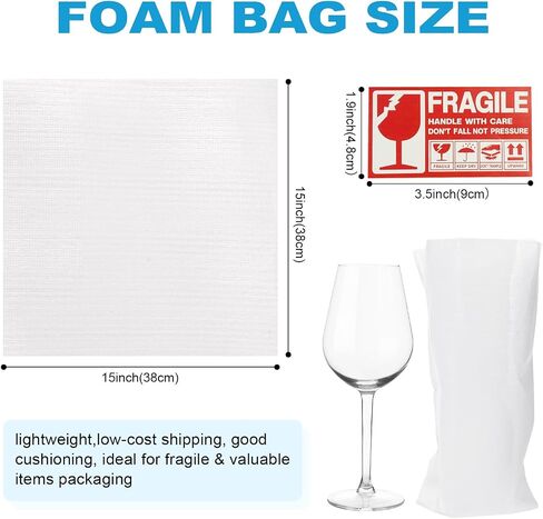 100 PCS مستلزمات متحركة ، 60 أكياس رغوة وسادة 15x15 "، مع 40 ملصقات هشة ، مستلزمات التعبئة المتحركة لحماية الأطباق كوب تغليف وتخزين in Saudi Arabia