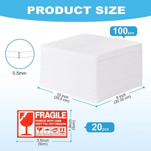 120 PCS تعبئة للمستلزمات المتحركة ، 100 Pack Foam Pouches 8 x10 "، مع 50 ملصقًا هشًا ، حقيبة رغوة وسادة لتحريكها ، نقل التعبئة ، مستلزمات التخزين in Saudi Arabia