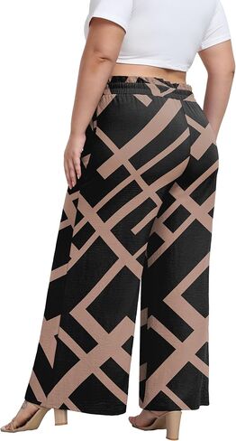 OLRIK Plus Size Wide Leg Pants High Waisted Pants Breathable Casual Trousers for Women Black Stripe-1X in Kuwait