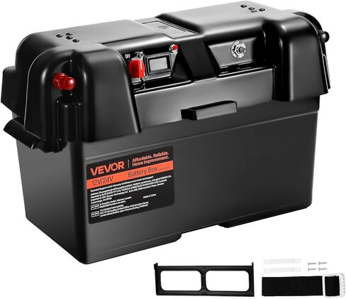 VEVOR Battery Box, Group 24-27 Trolling Motor Battery Box, 12V/24V Marine Batteries Case with PP Shell and Dual Straps, Smart Batteries Case, Suitable for Trolling Motor, Marine,RV & Solar Panel in Saudi Arabia