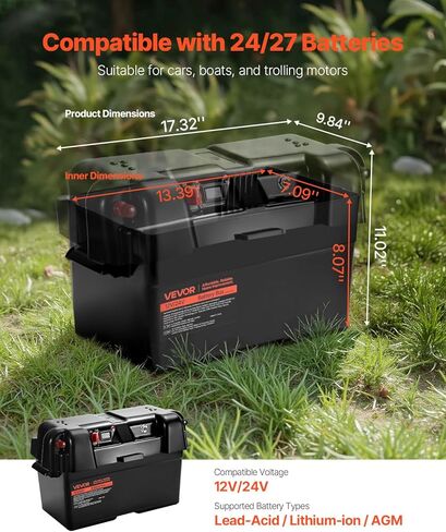 VEVOR Battery Box, Group 24-27 Trolling Motor Battery Box, 12V/24V Marine Batteries Case with PP Shell and Dual Straps, Smart Batteries Case, Suitable for Trolling Motor, Marine,RV & Solar Panel in Saudi Arabia