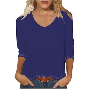 3/4 Sleeve v Tops للنساء غير الرسمي ألوان صلبة ضئيلة نحيفة أعلى أعمال أنيقة أعلى لطيبة طعنات الصيف مريحة مريحة in Saudi Arabia