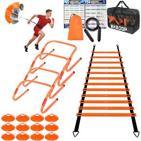 Agility Ladder Speed Training Equipment Set-20ft Agility Ladder,12 Soccer Cones,4 Hurdles,Jump Rope, Running Resistance,Soccer Training Equipment with Carrying Bag for Kids Youth Adults in Saudi Arabia