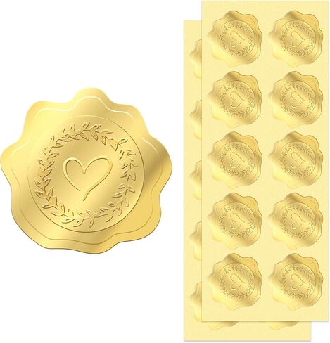 300 Pcs Embossed Gold Foil Stickers with Heart and Garland Pattern for Sealing Awards Embossing Certificates and Envelopes Sticker Seals in Saudi Arabia