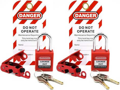 Steel&PA Standard Circuit Breaker Lockout Tagout for 110V-220V Single/Double Hole Toggless OSHA Compliant Red Electrical Breaker Lock Box,2X Padlocks,2X Tags,2X Circuit Breaker Lockout in Kuwait