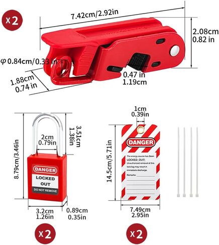 Steel&PA Standard Circuit Breaker Lockout Tagout for 110V-220V Single/Double Hole Toggless OSHA Compliant Red Electrical Breaker Lock Box,2X Padlocks,2X Tags,2X Circuit Breaker Lockout in Kuwait