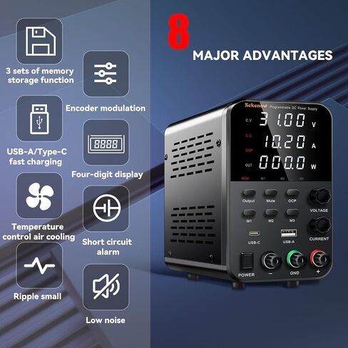 DC Power Supply Variable, 60V 5A Adjustable Switching Bench Power Supply with Memory Storage & USB/Type-C Quick-Charge,High Precision 4-Digit LED Display,Encoder Adjustment Knob in Saudi Arabia