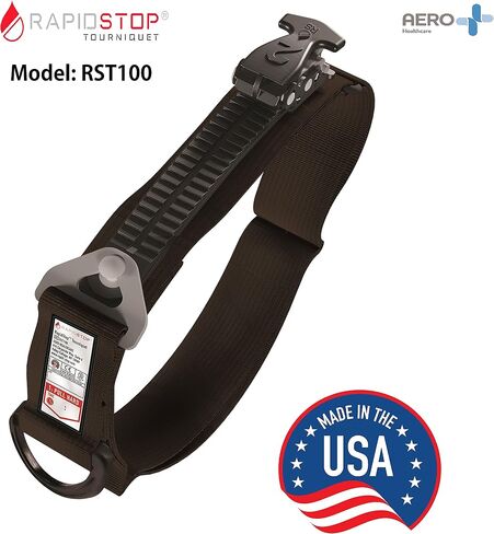 Aero Healthcare RST100 Rapidstop Black Tourniquet لحالة الطوارئ في الهواء الطلق في الهواء الطلق التكتيكي لتوفير النزف ، والتشغيل المفرد لضمادات العرف. صنع في الولايات المتحدة in Saudi Arabia