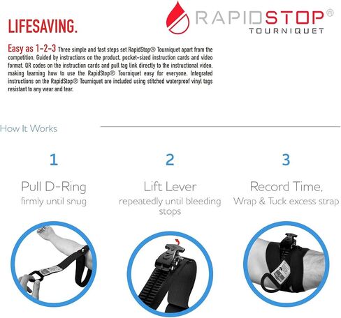 Aero Healthcare RST100 Rapidstop Black Tourniquet لحالة الطوارئ في الهواء الطلق في الهواء الطلق التكتيكي لتوفير النزف ، والتشغيل المفرد لضمادات العرف. صنع في الولايات المتحدة in Saudi Arabia