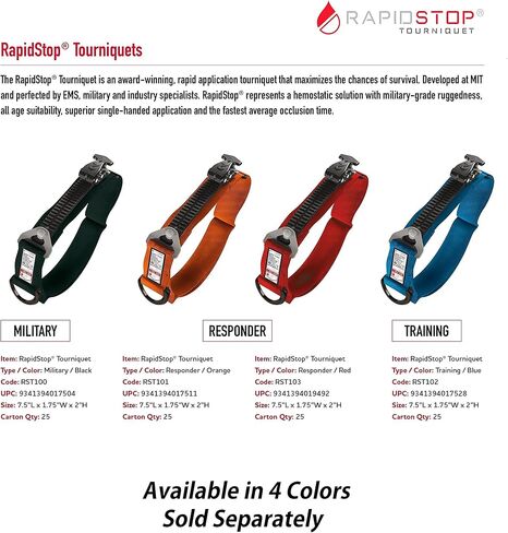 Aero Healthcare RST100 Rapidstop Black Tourniquet لحالة الطوارئ في الهواء الطلق في الهواء الطلق التكتيكي لتوفير النزف ، والتشغيل المفرد لضمادات العرف. صنع في الولايات المتحدة in Saudi Arabia