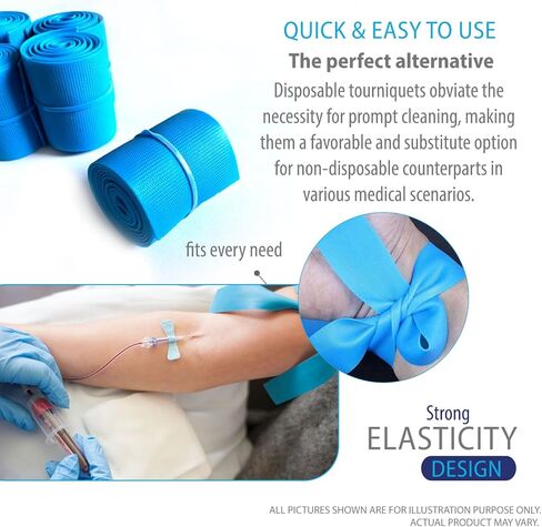 Deke Home-Tourniquet 50 Pack القابلة للتخلص منها ، نطاقات طبية زرقاء خالية من اللاتكس للإسعافات الأولية ، بضع فليبوت ، التمريض ، الطوارئ ، الصدمة ، سحب الدم ، استخدام لمرة واحدة ، 1 "x17.7" الأشرطة المرنة in Kuwait