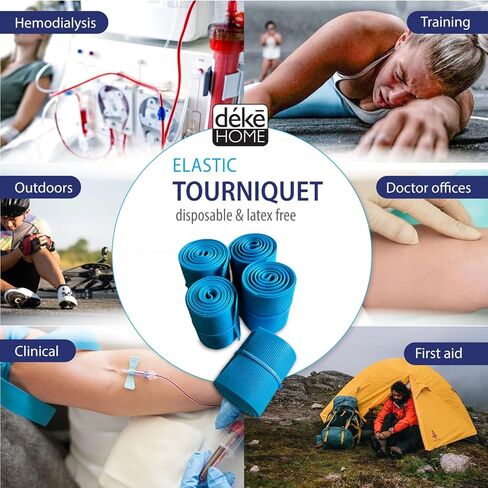 Deke Home-Tourniquet 50 Pack القابلة للتخلص منها ، نطاقات طبية زرقاء خالية من اللاتكس للإسعافات الأولية ، بضع فليبوت ، التمريض ، الطوارئ ، الصدمة ، سحب الدم ، استخدام لمرة واحدة ، 1 "x17.7" الأشرطة المرنة in Kuwait