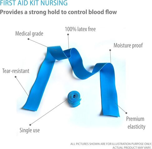 Deke Home-Tourniquet 50 Pack القابلة للتخلص منها ، نطاقات طبية زرقاء خالية من اللاتكس للإسعافات الأولية ، بضع فليبوت ، التمريض ، الطوارئ ، الصدمة ، سحب الدم ، استخدام لمرة واحدة ، 1 "x17.7" الأشرطة المرنة in Kuwait