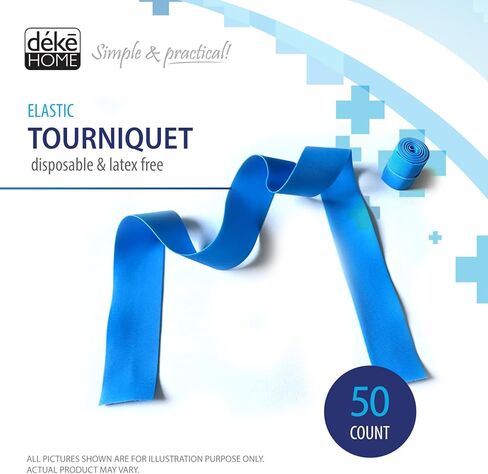 Deke Home-Tourniquet 50 Pack القابلة للتخلص منها ، نطاقات طبية زرقاء خالية من اللاتكس للإسعافات الأولية ، بضع فليبوت ، التمريض ، الطوارئ ، الصدمة ، سحب الدم ، استخدام لمرة واحدة ، 1 "x17.7" الأشرطة المرنة in Kuwait