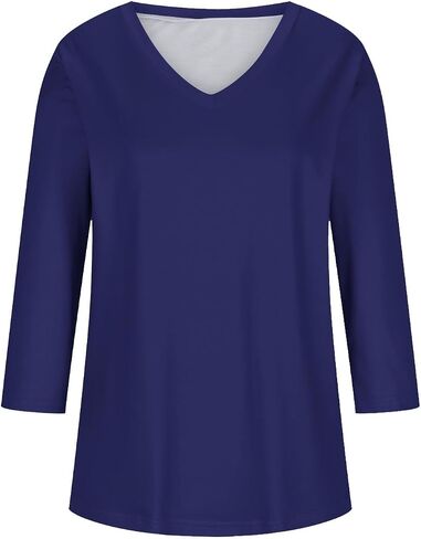 3/4 Sleeve V Neck Tops for Women Casual Solid Color Slim Fit Top Dressy Business Top Cute Comfy Summer Tops Blouse in Saudi Arabia