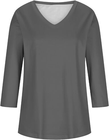 3/4 Sleeve v Tops للنساء غير الرسمي ألوان صلبة ضئيلة نحيفة أعلى أعمال أنيقة أعلى لطيبة طعنات الصيف مريحة مريحة in Kuwait