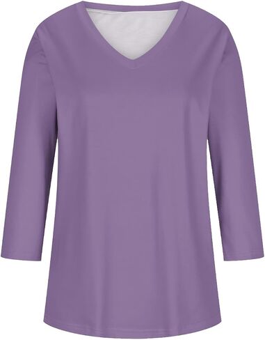 3/4 Sleeve v Tops للنساء غير الرسمي ألوان صلبة ضئيلة نحيفة أعلى أعمال أنيقة أعلى لطيبة طعنات الصيف مريحة مريحة in Kuwait