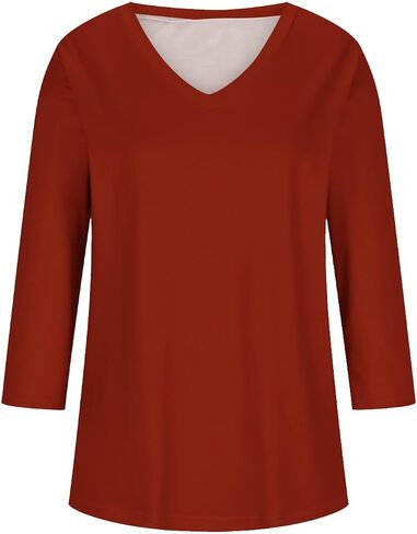3/4 Sleeve v Tops للنساء غير الرسمي ألوان صلبة ضئيلة نحيفة أعلى أعمال أنيقة أعلى لطيبة طعنات الصيف مريحة مريحة in Kuwait