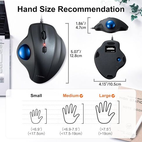 Sanwa Wired Ergonomic Trackball Mouse ، الفئران العمودية البصرية ، أزرار صامتة ، كرة مسار 34 ملم ، 600/800/1200/1600 DPI ، متوافقة مع MacBook ، الكمبيوتر المحمول ، الكمبيوتر ، Windows ، MacOS ، الأرجواني in Kuwait
