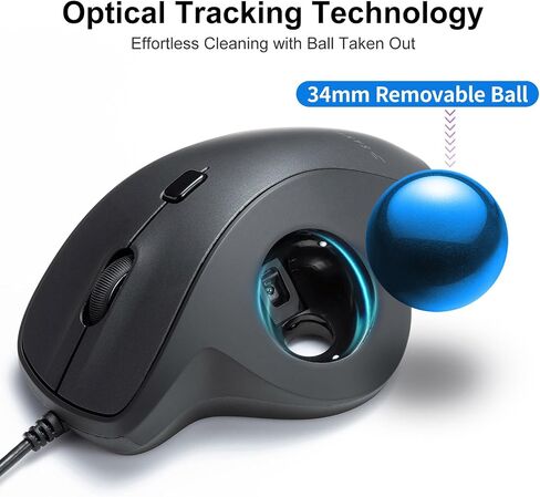 Sanwa Wired Ergonomic Trackball Mouse ، الفئران العمودية البصرية ، أزرار صامتة ، كرة مسار 34 ملم ، 600/800/1200/1600 DPI ، متوافقة مع MacBook ، الكمبيوتر المحمول ، الكمبيوتر ، Windows ، MacOS ، الأرجواني in Kuwait