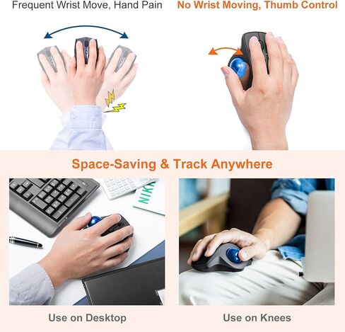 Sanwa Wired Ergonomic Trackball Mouse ، الفئران العمودية البصرية ، أزرار صامتة ، كرة مسار 34 ملم ، 600/800/1200/1600 DPI ، متوافقة مع MacBook ، الكمبيوتر المحمول ، الكمبيوتر ، Windows ، MacOS ، الأرجواني in Kuwait
