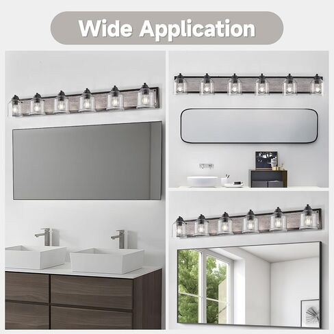 48.5 inches Large Farmhouse Vanity Light for Bathroom, Farmhouse Bathroom Vanity Light with Bubble Glass Shades, 6-Light E26 Base in Kuwait