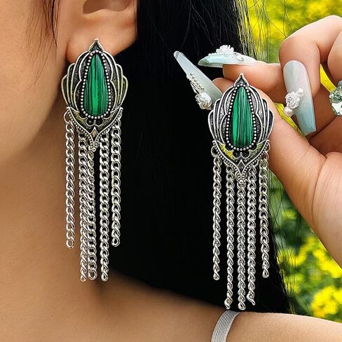 Bohemian Turquoise Earrings for Women Vintage Western Tassels Teardrop Earrings Western Ethnic Boho Jewelry (Turquoise Tassel) in Kuwait