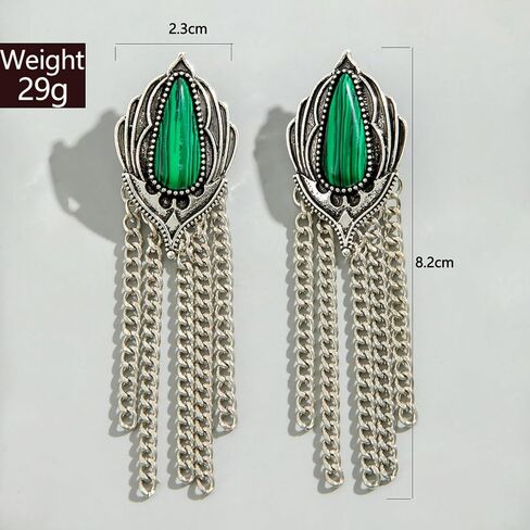 Bohemian Turquoise Earrings for Women Vintage Western Tassels Teardrop Earrings Western Ethnic Boho Jewelry (Turquoise Tassel) in Kuwait