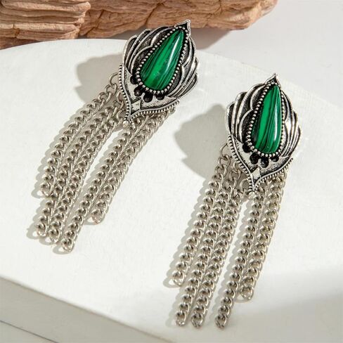 Bohemian Turquoise Earrings for Women Vintage Western Tassels Teardrop Earrings Western Ethnic Boho Jewelry (Turquoise Tassel) in Kuwait