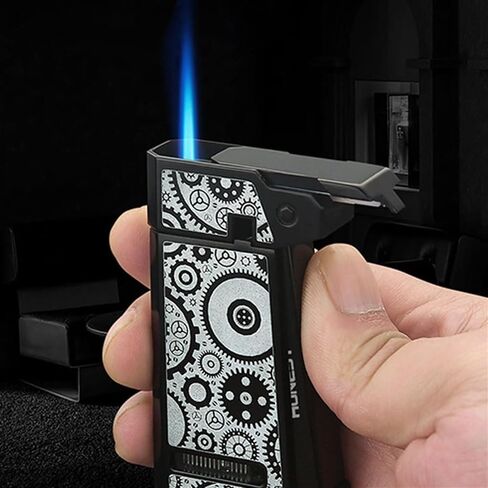 Made of 2024 zinc Alloy, Windproof Blue Straight Flame, with Visible Fuel Window, Adjustable Flame Size, Portable and Thin Design, Suitable for Gift Candles, Camping, etc.(Black1) in Saudi Arabia