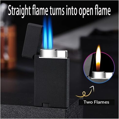 Dual Flame, Windproof Lighter, Soft Flame Fuel Window Lighter Butane Metal Lighter, Jet Flame Lighter, Adjustable Flame Lighter for Candles, Camping, Indoor and Outdoor(Silver) in Saudi Arabia